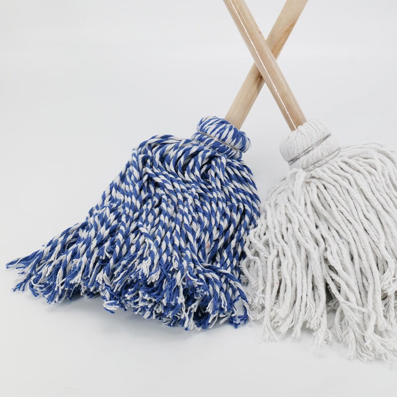 KEERNY棉线拖把白色传统老式墩布拖布 工厂吸水圆头木杆拖把1个