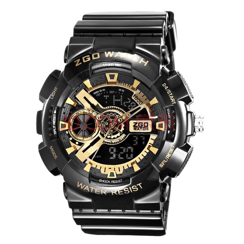 Zhenggang ZGO student watch men's waterproof large dial double display multifunctional sports electronic watch shockproof high school student trend men's watch 851 black gold