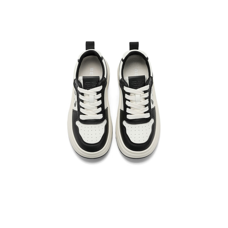 百丽厚底板鞋女2023秋季新款百搭撞色可爱熊猫休闲鞋A3Y1DCM3 黑白 36