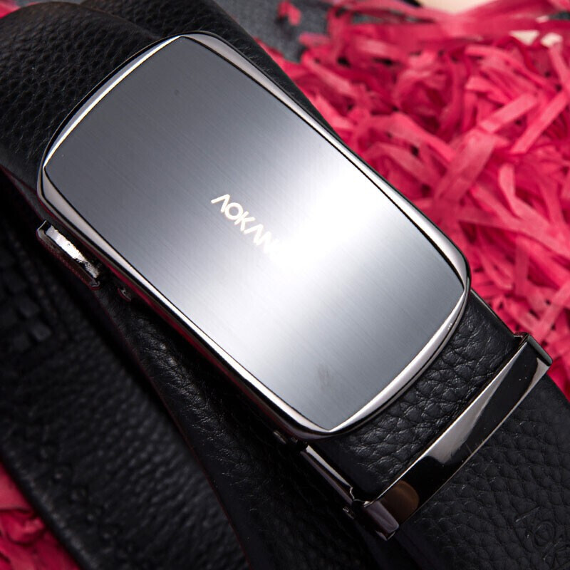 Aokang men's belt head layer cowhide automatic buckle belt business leisure texture gift box trouser belt gift 8033603021 black 125-130cm