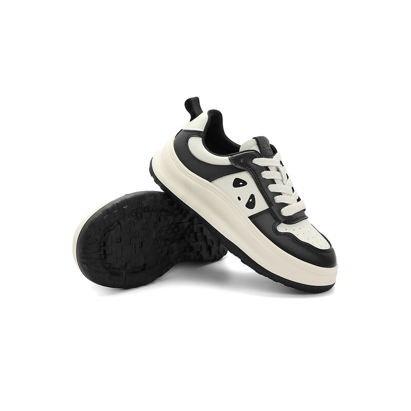 百丽厚底板鞋女2023秋季新款百搭撞色可爱熊猫休闲鞋A3Y1DCM3 黑白 36