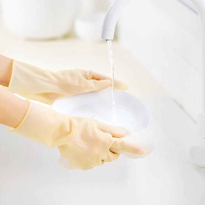 茶花乳胶家务手套厨房洗碗刷碗耐用女夏季洗衣服防水薄款干活神器 巧护舒适手套（均码） 两双装