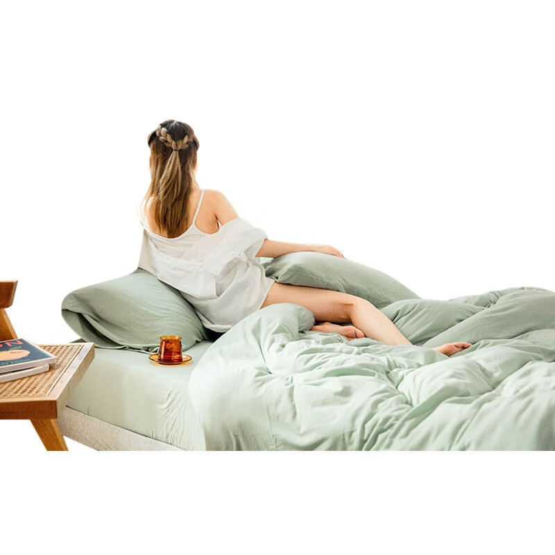 Tri-polar天竺棉日式纯色床品套件 TP2982 豆绿色 1.5m床单款四件套