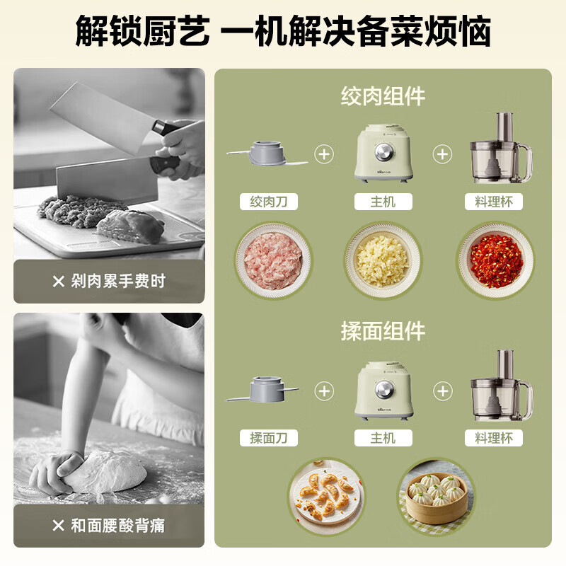 小熊（Bear）绞肉机家用 绞馅机 1.5L大容量碎肉机电动多功能料理搅拌打肉饺子肉馅切丝切片揉面可拆洗套娃收纳 LLJ-E15L2