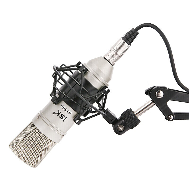 Isk at100 power free condenser microphone professional shouting anchor live broadcast equipment sound card package network karaoke recording microphone computer desktop general champagne color