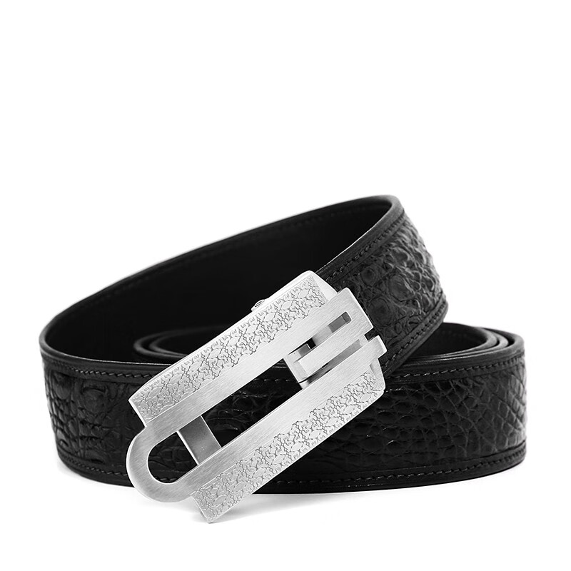 5. V. Brown men's belt luxury crocodile leather belt light luxury stainless steel automatic buckle leisure fashion business men's pants belt black 120