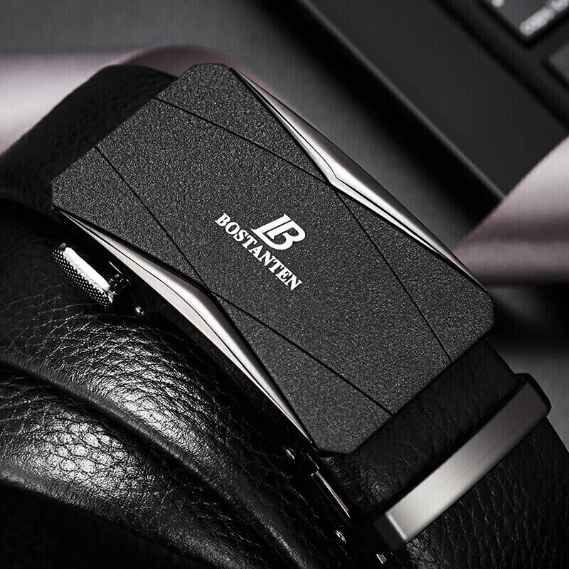 Bosdenton men's belt business automatic buckle leather belt youth fashion top layer cowhide pants with gift box bj4192011 black 110-125
