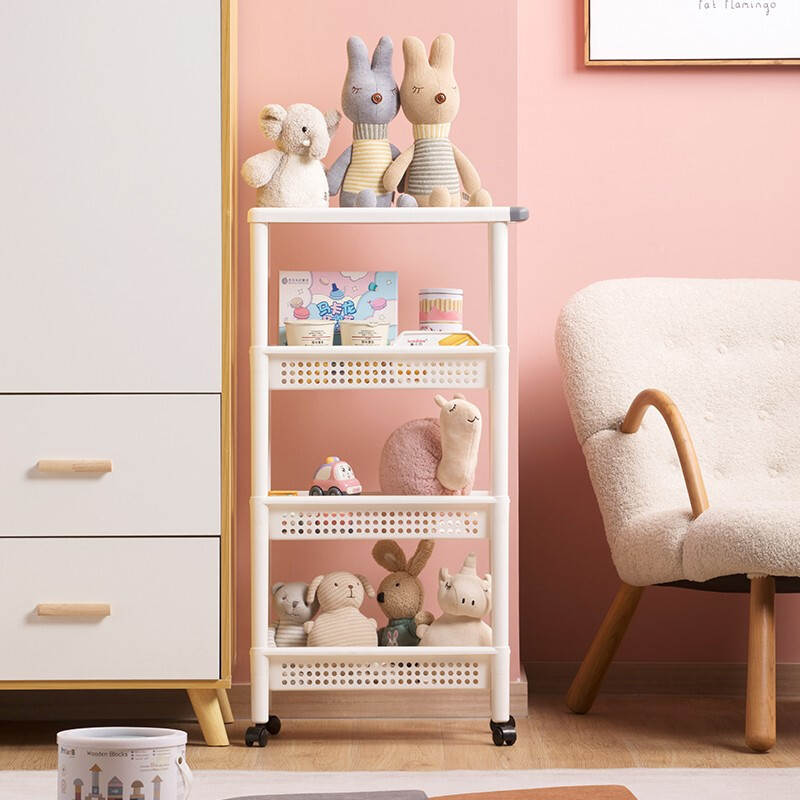 茶花多纳可移动四层置物架客厅阳台镂空厨房置物架 多纳可移动四层置物架（米白色）