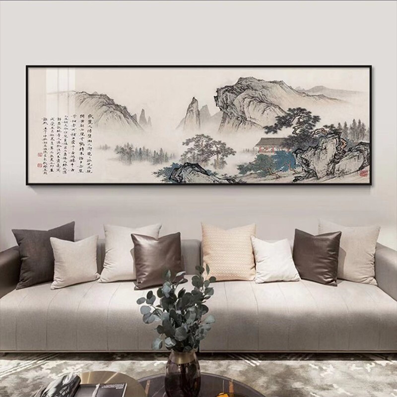 Reputation decorative painting crystal porcelain living room new Chinese modern simple hanging painting Nordic style wall sofa background wall light luxury painting Wangyun building 45 × 150cm customizable