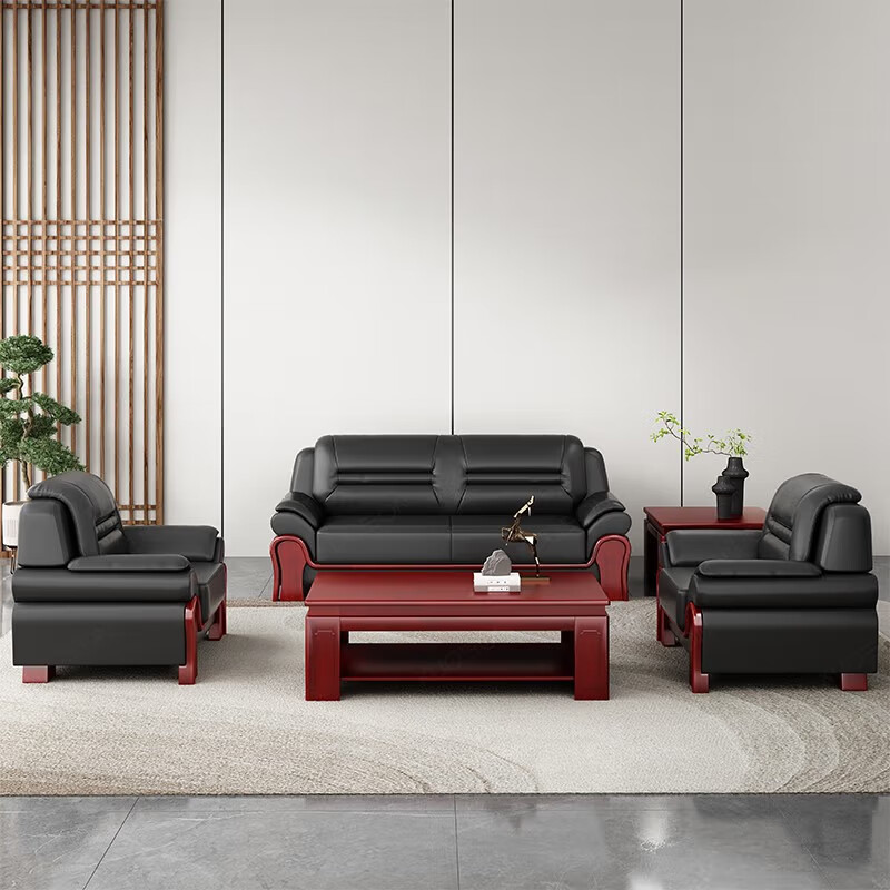 臻远ZYJJ-80273 办公室沙发简约商务沙发茶几组合休闲沙发 牛皮三人位