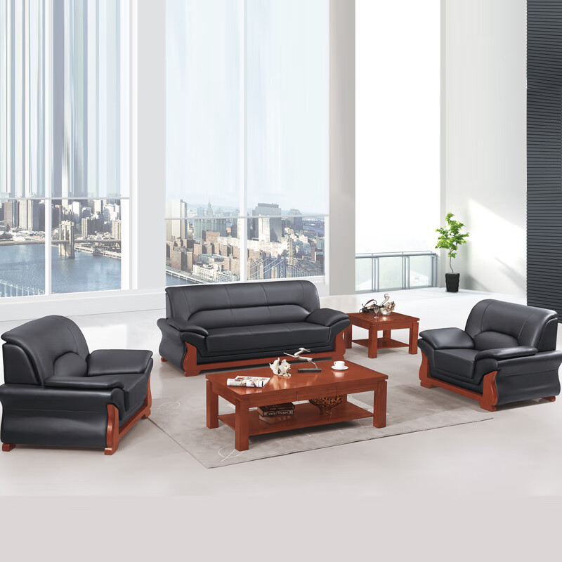 臻远ZYJJ-80284办公沙发茶几组合简约会客沙发商务皮沙发 西皮三人位