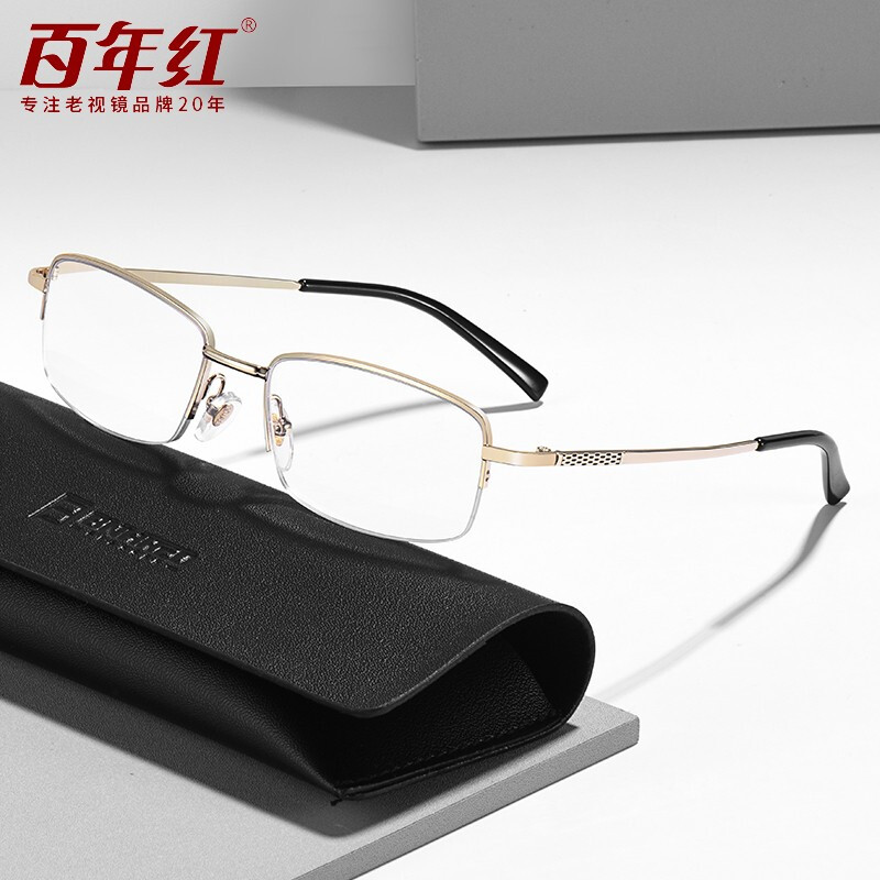 Centennial red Guo Donglin speaks for anti blue light reading glasses men's alloy half frame reading glasses 8235 gold 300 degrees (65-70 years old)
