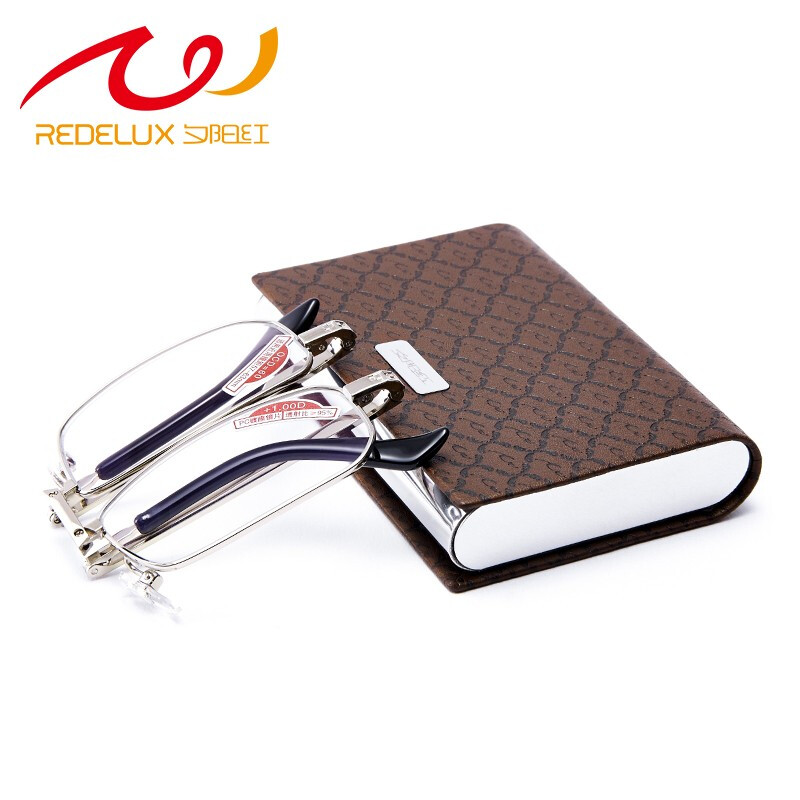 Sunset red presbyopic glasses men's anti blue light fashion ultra light folding portable business card box design business HD presbyopic glasses bx5206 150 degrees