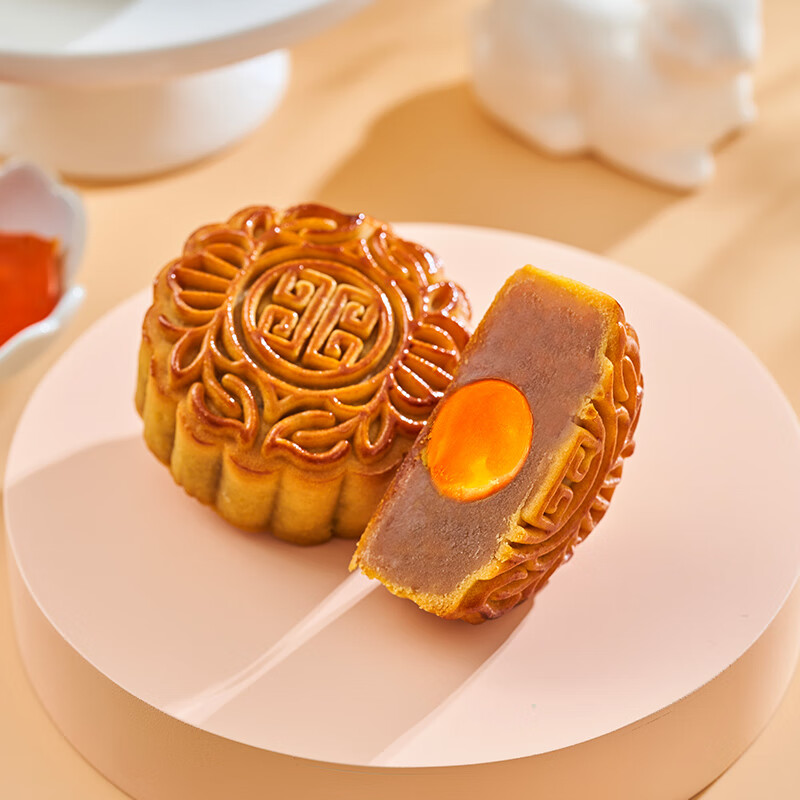 聚春园官方中秋散装单黄红莲月饼奶油香芋蛋黄白莲蓉广式豆沙老式五仁 单黄红莲月饼60g*3