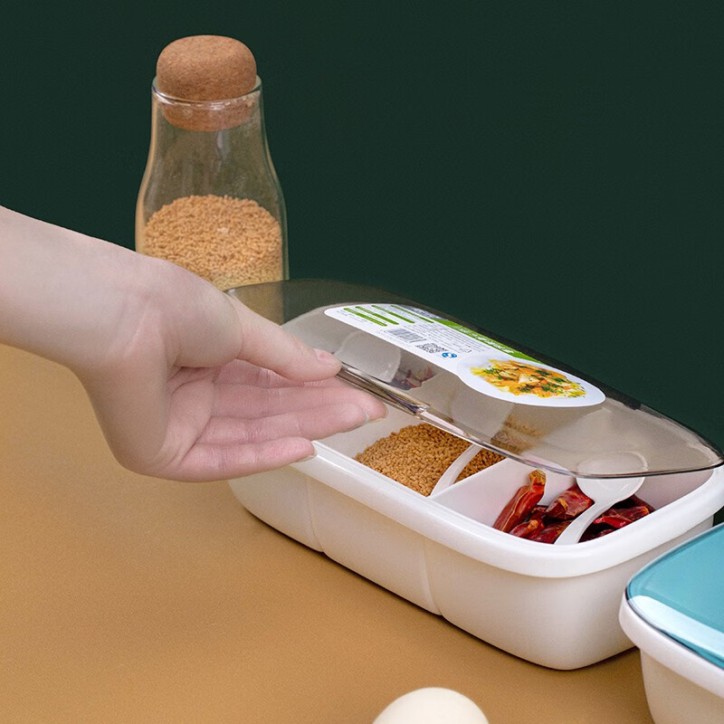 茶花（CHAHUA） 茶花盐罐调味罐欧式塑料调料盒调料罐调味盒组合套装随机色 三格翻盖带小勺（颜色随机）