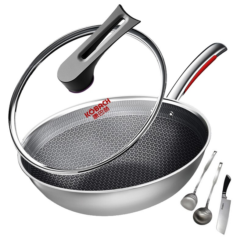 Kangbach third generation frying pan 316L stainless steel frying pan less oil smoke and non stick pan household electromagnetic stove gas stove general 32cm