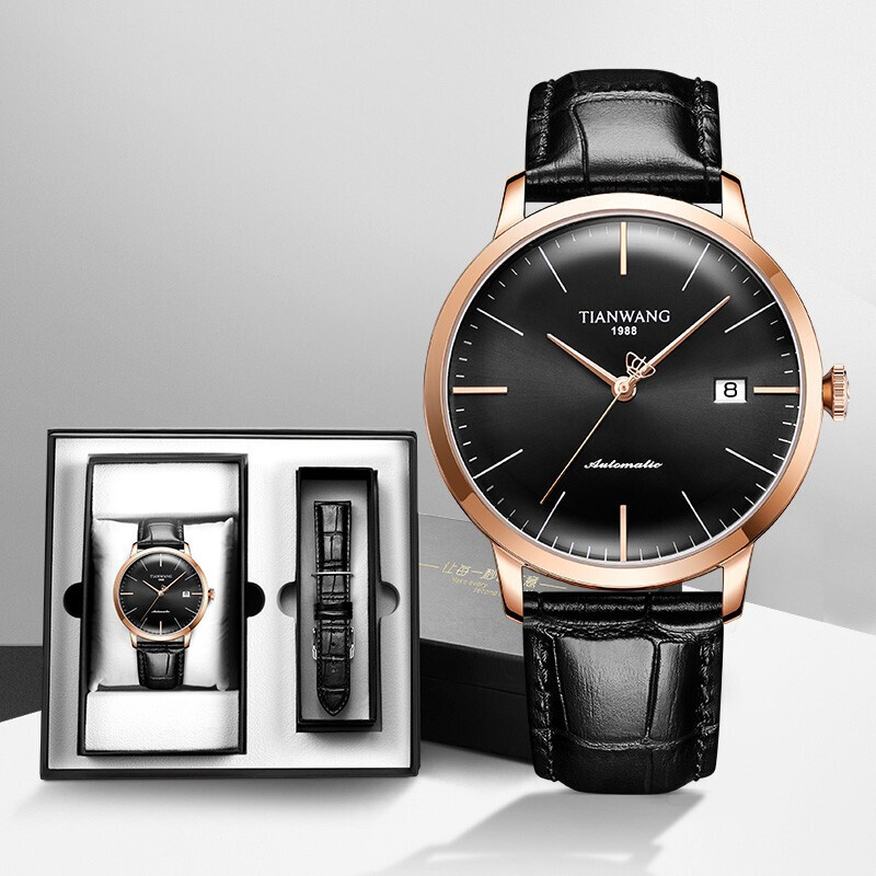 Tianwang watch Kunlun series belt mechanical watch fashion business men's watch Black gs51142p D.LB.B