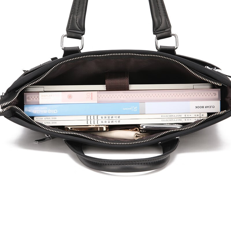 恒源祥精英男包手提包帆布男士电脑包斜挎商务公文包男大容量牛津布 商务精英公文包HYX0634 黑色