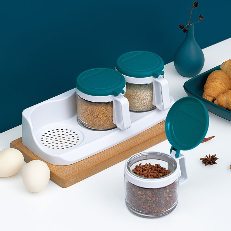 茶花（CHAHUA） 盐罐3组装圆形调味罐300ml佐料盒套装调料罐油壶 颜色随机【4个1组装】+450ml油壶