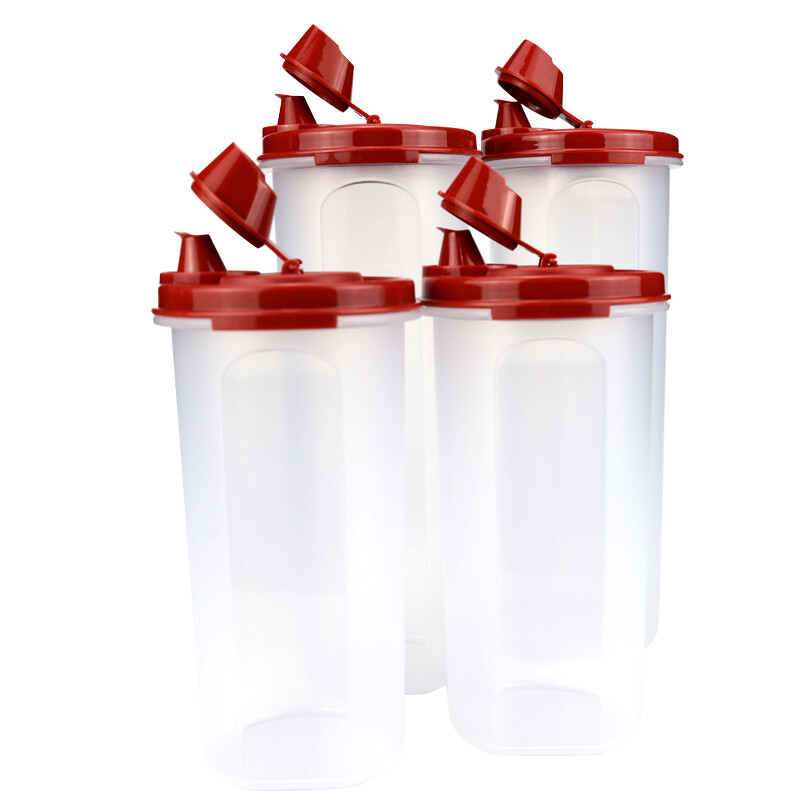 Tupperware oil pot Quartet set soy sauce and vinegar seasoning pot kitchen size capacity seasoning tank oil bottle leak proof plastic seasoning bottle 650ml + 890ml