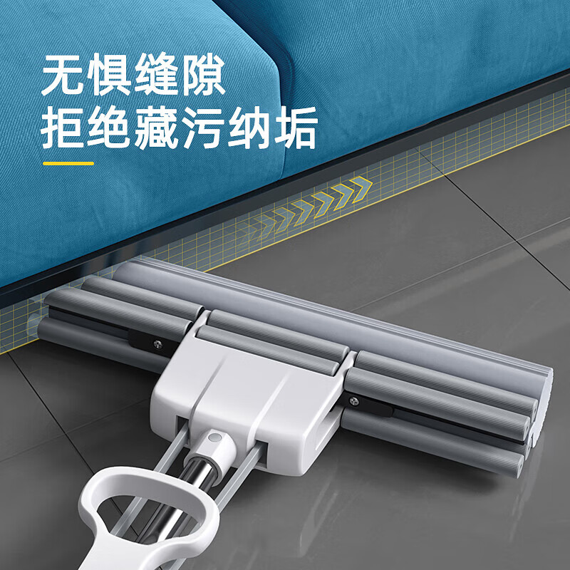 亮晶晶拖把 33CM大号胶棉拖把一键换头海绵吸水拖把滚轮式免手洗2个头