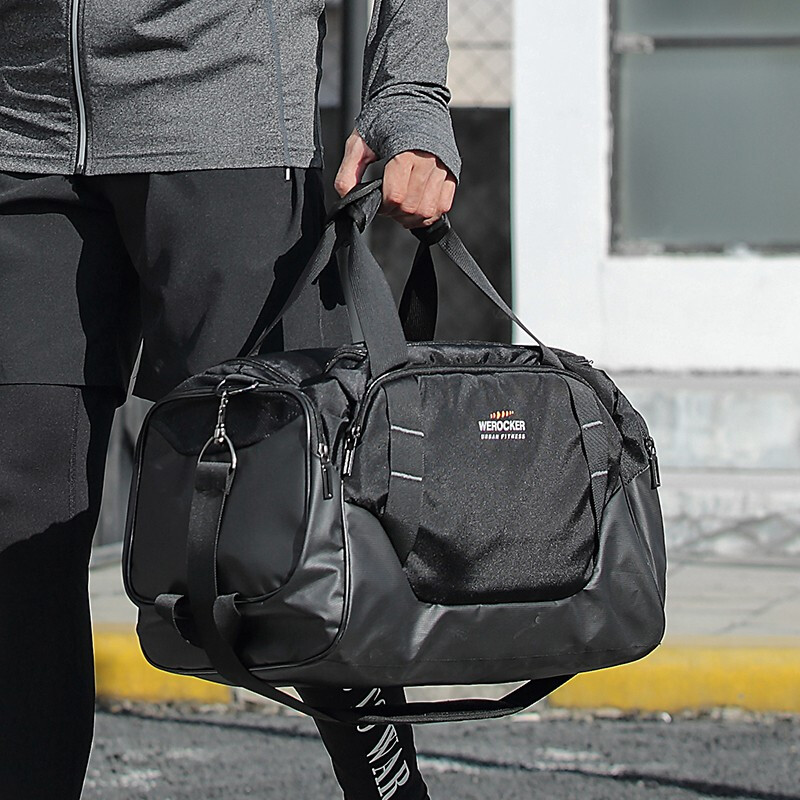 Light rider travel bag men's super large capacity luggage bag dry wet separation multifunctional sports bag fitness bag with independent shoe bag single shoulder portable messenger luggage bag 410 black