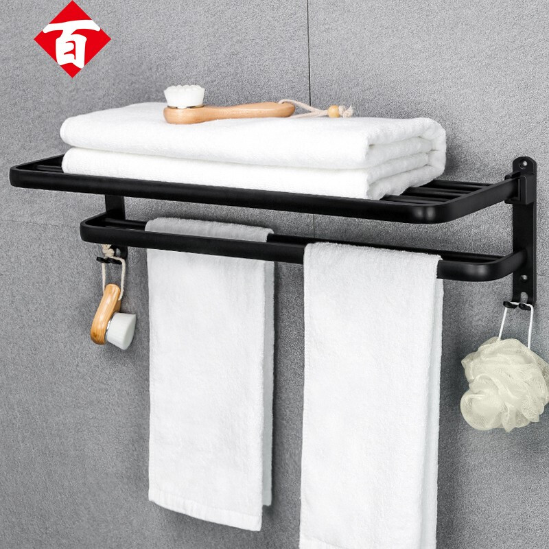 100 character bath towel rack non perforated towel rack space aluminum bathroom storage rack toilet towel bar black foldable storage rack 60cm
