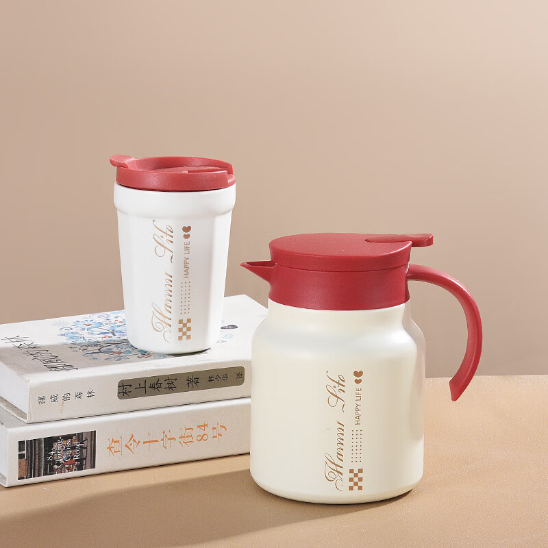 艾贝丽秋枫茶语套装 健康饮水【焖茶壶1000ML+陶瓷杯400ML】ABL-43QF 石榴红