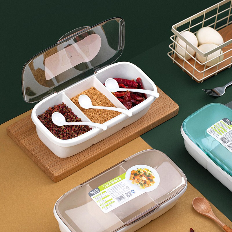 茶花（CHAHUA） 茶花盐罐调味罐欧式塑料调料盒调料罐调味盒组合套装随机色 三格翻盖带小勺（颜色随机）