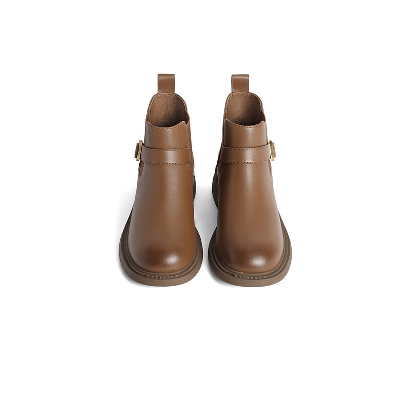 百丽金扣切尔西靴女2023冬季新商场同款秀气小短靴A2M1DDD3预售 棕色-单里 34