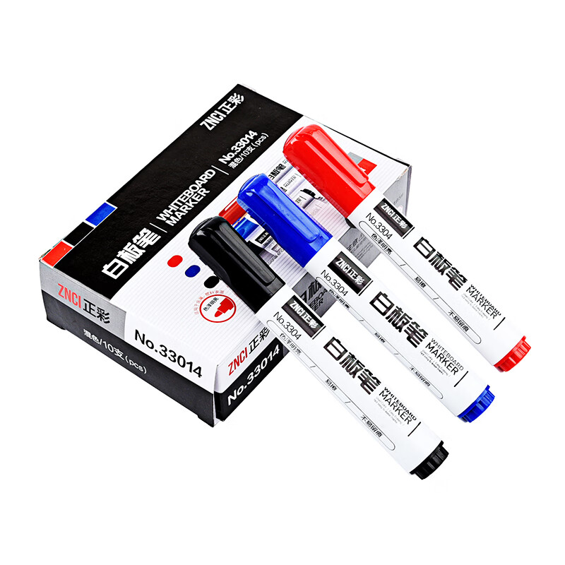 Positive color (znci) erasable easy to wipe whiteboard pen water-based pen office stationery black blue red 10 pieces / box 33014 mixed color