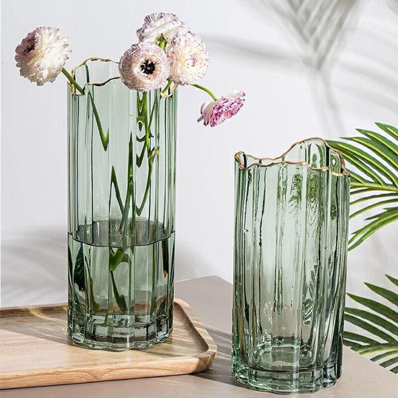 Cuttlefish glass gold painted breach vase European transparent glass light luxury tabletop ornament rich bamboo dry flower breach emerald vase 3877