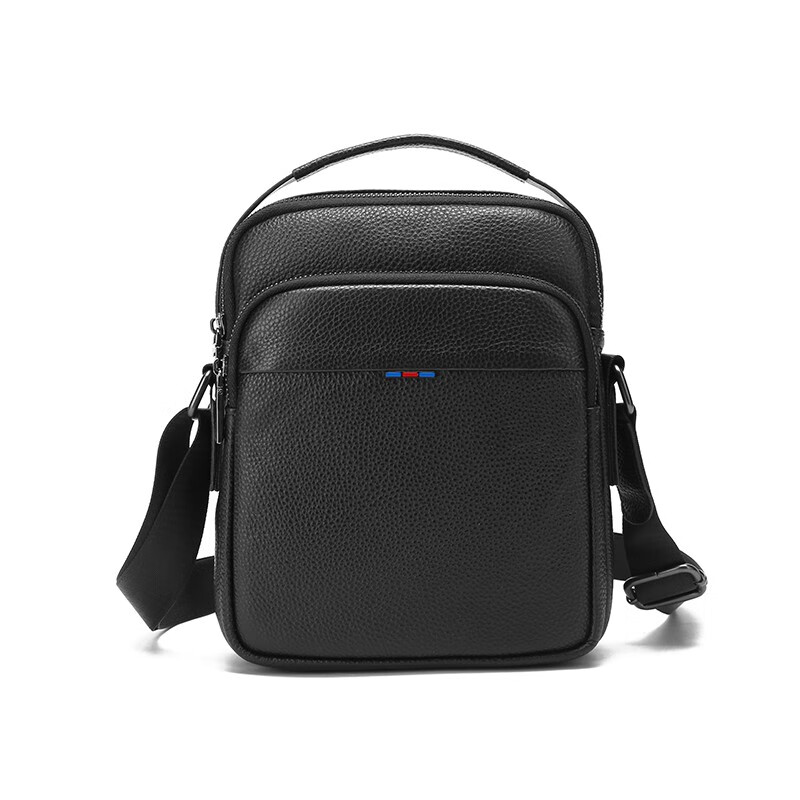 恒源祥（HYX）男包头层牛皮单肩包男斜挎包休闲男士包包背包小包商务公文包 黑色