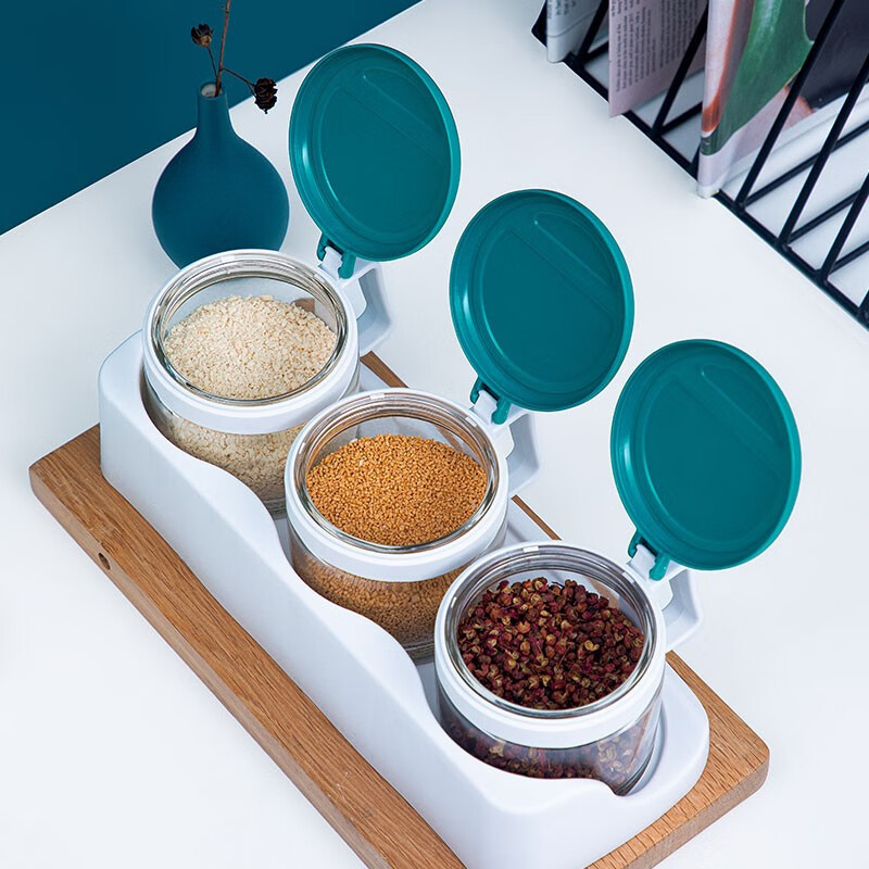 茶花（CHAHUA） 盐罐3组装圆形调味罐300ml佐料盒套装调料罐油壶 颜色随机【4个1组装】+450ml油壶