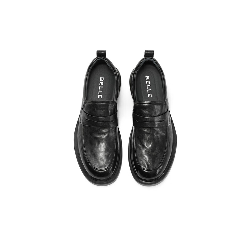 百丽时尚套脚商务鞋男2023冬新牛皮革抓纹质感乐福皮鞋A1295CM3预售 黑色 38