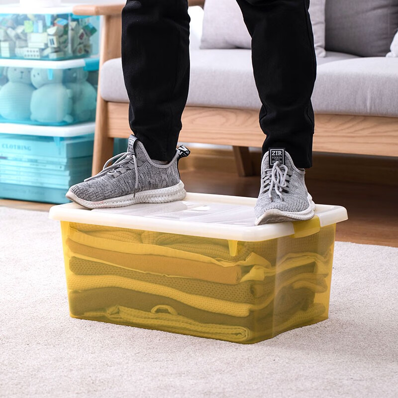 茶花（CHAHUA）茶花加厚收纳箱多容量透明整理箱衣服收纳盒玩具储物箱换季整理 【15.5L中号】2个装 冰寒蓝