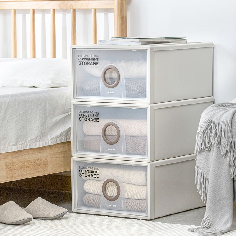 茶花（CHAHUA） 茶花抽屉式收纳柜透明收纳箱衣服储物柜塑料收纳盒家用卧室 2层】A500M 30.5L*2（50*40*24