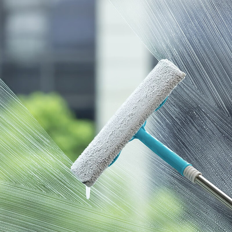 茶花擦玻璃神器双面清洗擦窗器家用伸缩杆窗户刮洗清洁工具 玻璃刮水 升级款【灰色杆1.45米】