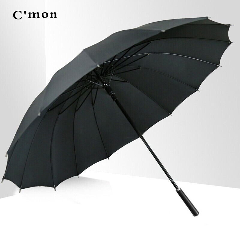 C'mon 16 bone long handle super large semi-automatic umbrella men's straight umbrella large reinforced windproof semi-automatic umbrella golf business umbrella 63.5cm * 16 bone black
