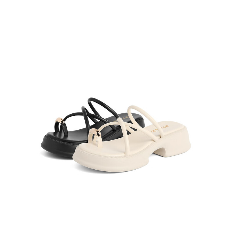 百丽条带夹脚拖女2023夏季新商场同款厚底外穿休闲拖鞋Z9K1DBT3 米白 35