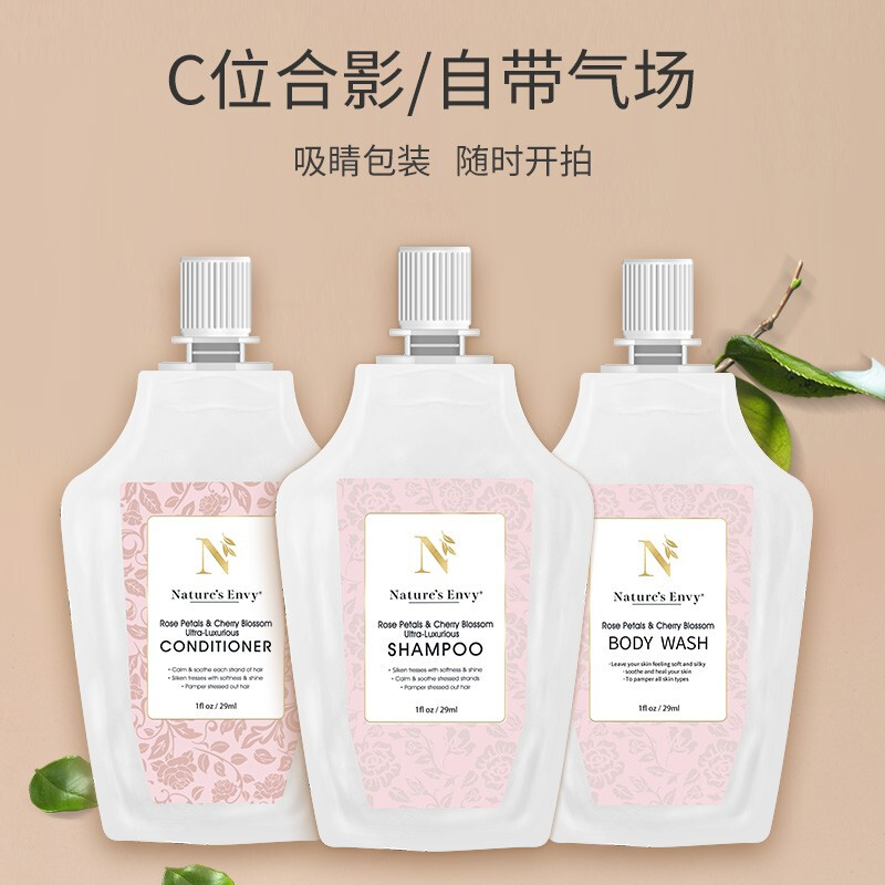 天然之扉 樱花玫瑰洗护沐旅行套装29ml*3 便携随身洗发水护发素沐浴露套装