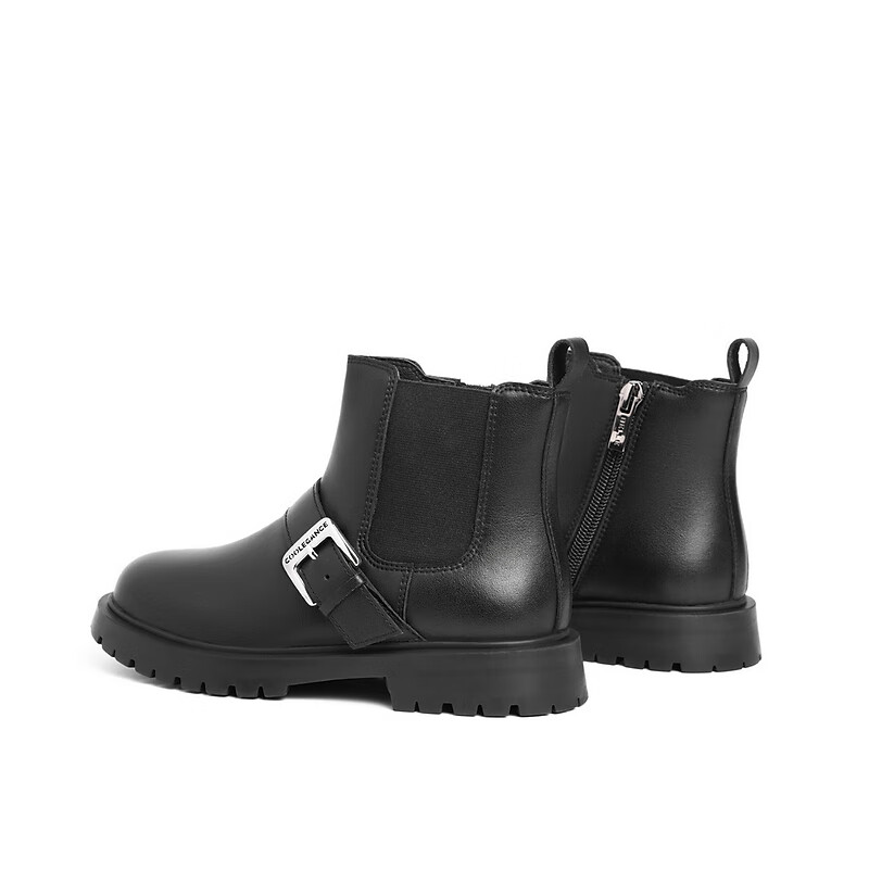 百丽简约大方切尔西靴童鞋商场同款套脚皮靴3I745D92 黑色-单里 30