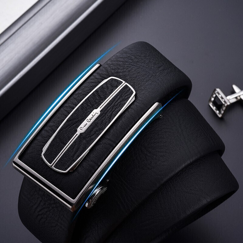 Pilkadan belt men's head leather automatic buckle belt business casual trouser belt gift box tide black 110-115cm gift giving