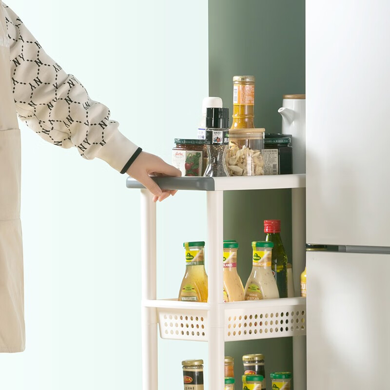 茶花多纳可移动四层置物架客厅阳台镂空厨房置物架 多纳可移动四层置物架（米白色）