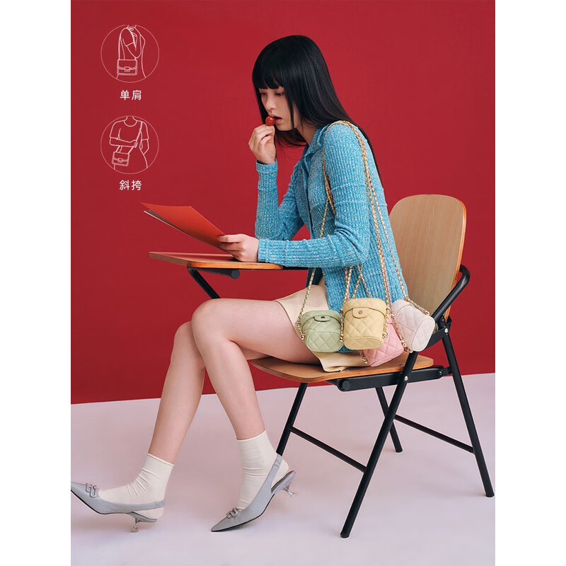 百丽包包女2023夏季新款休闲精致小巧mini绗缝单肩斜挎包X6684BX3 绿色 F