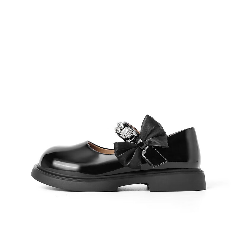 百丽精致水钻皮鞋童2023秋季新商场同款魔术贴玛丽珍鞋A3528C83 黑色 28