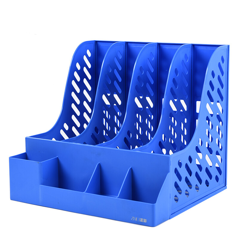 Positive color (znci) thickened and reinforced quadruple file frame / file column / file rack / data rack / four column file basket with pen holder office supplies 1866 blue