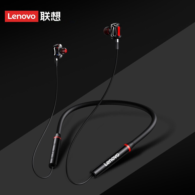 Lenovo Bluetooth headset wireless sports in ear neck hanging binaural running suitable for Apple Huawei oppo Xiaomi mobile phone four speaker he05pro black