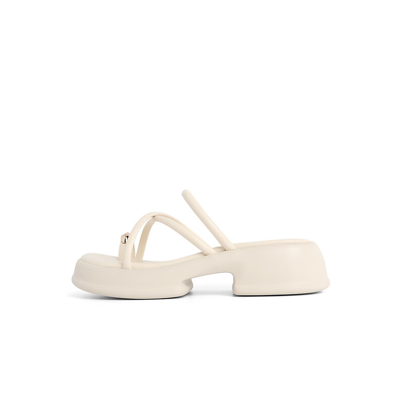 百丽条带夹脚拖女2023夏季新商场同款厚底外穿休闲拖鞋Z9K1DBT3 米白 35