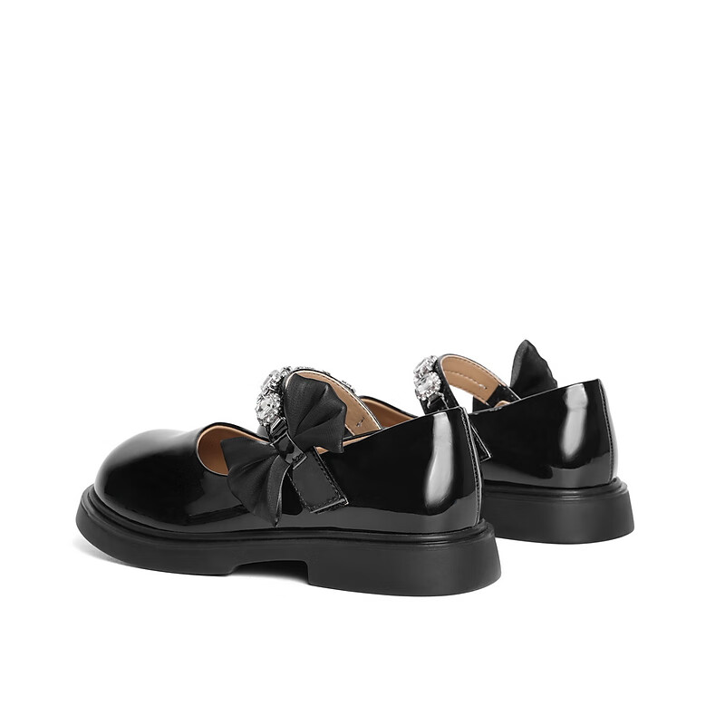 百丽精致水钻皮鞋童2023秋季新商场同款魔术贴玛丽珍鞋A3528C83 黑色 28